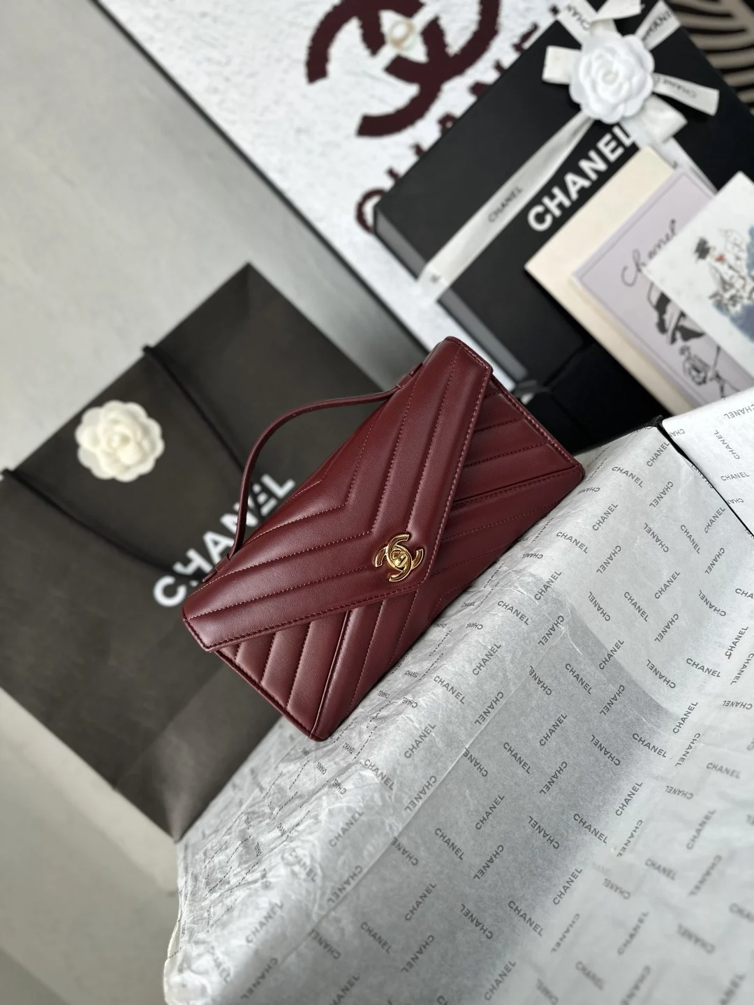 CHANEL Clutches Bags Caviar Leather (Burgundy-Gold) 10X26X5CM G00202608070736 - Image 3
