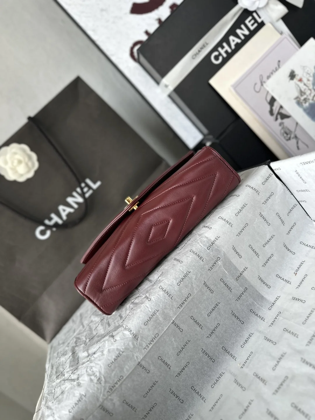 CHANEL Clutches Bags Caviar Leather (Burgundy-Gold) 10X26X5CM G00202608070736 - Image 6