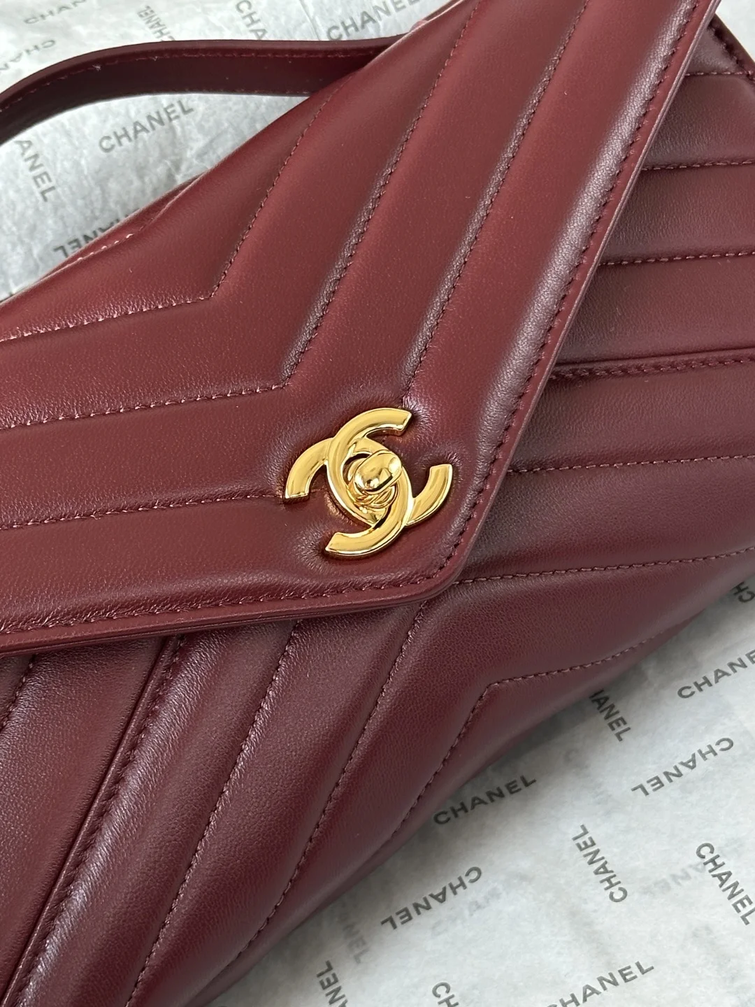 CHANEL Clutches Bags Caviar Leather (Burgundy-Gold) 10X26X5CM G00202608070736 - Image 7