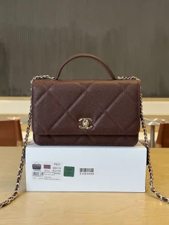 CHANEL Clutches Bags Lambskin Leather (Dark Brown-Gold) 19CM F20202608070045
