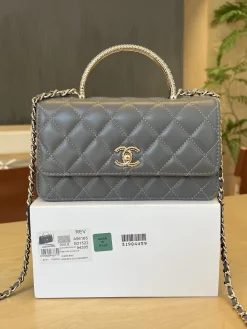 CHANEL Crossbody Bags Lamb Leather (Grey-Gold) 19CM E80202608072673