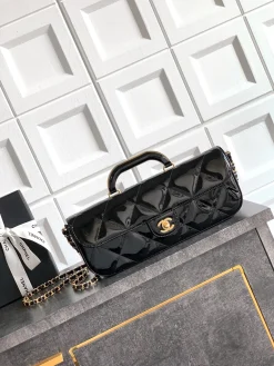 CHANEL Crossbody Bags Patent Leather (Black-Gold) 12X29X5CM H00202608072498
