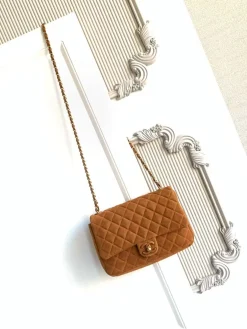CHANEL Crossbody Bags Suede Leather (Brown-Gold) 17X24X7CM G00202608073262