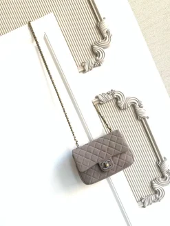 CHANEL Crossbody Bags Suede Leather (Taupe-Gold) 14X20X6CM F60202608073274