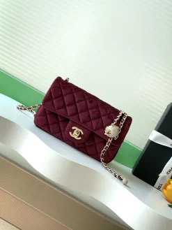 CHANEL Crossbody Bags Velvet (Burgundy-Gold) 13X20X7CM F50202608072658