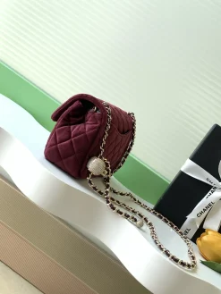 Alternative view of CHANEL Crossbody Bags Velvet (Burgundy-Gold) 13X20X7CM F50202608072658