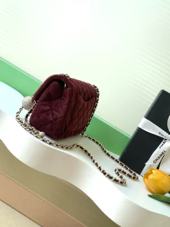 Alternative view of CHANEL Crossbody Bags Velvet (Maroon-Gold) 13X20X7CM F50202608072660