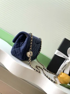 Alternative view of CHANEL Crossbody Bags Velvet (Navy-Gold) 13X20X7CM F50202608072659