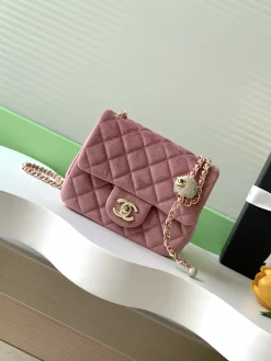 CHANEL Crossbody Bags Velvet (Pink-Gold) 13X18X7CM F20202608072662