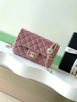 CHANEL Crossbody Bags Velvet (Pink-Gold) 13X20X7CM F50202608072657