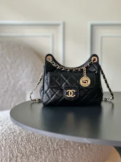 CHANEL Crossbody Bags Waxed Calfskin (Black-Gold) 19X17X6CM F00202608071643