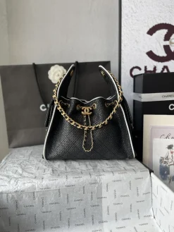 CHANEL Crossbody Bags Woven Leather (Black-Gold) 30X26X14CM G50202608071582