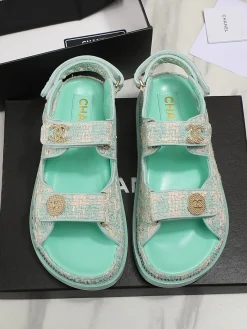 CHANEL Sandals Fabric & Lambskin EU35-40 B20202608031125