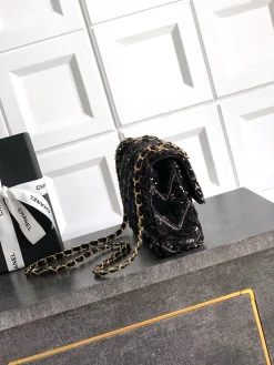 Alternative view of CHANEL Shoulder Bags Leather Sequins (Black-Gold) 14X21X8CM A050202608071659