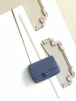 CHANEL Shoulder Bags Suede Leather (Blue-Gold) 18X26X7CM F60202608073271