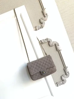 CHANEL Shoulder Bags Suede Leather (Grey-Gold) 17X24X7CM G00202608073275