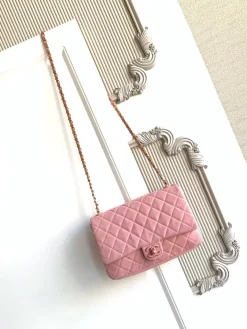CHANEL Shoulder Bags Suede Leather (Pink-Gold) 18X26X7CM G20202608073279