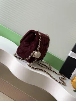 Alternative view of CHANEL Shoulder Bags Velvet (Burgundy-Gold) 13X18X7CM F20202608072665