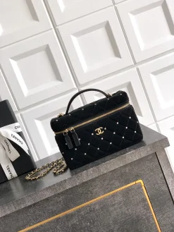 CHANEL Top Handle Bags Calf Leather (Black-Gold) 14X19X5CM F30202608072247