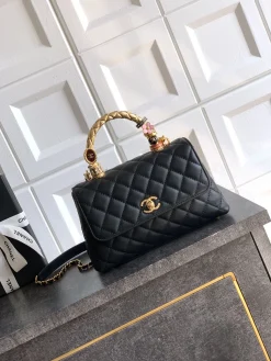 CHANEL Top Handle Bags Calf Leather (Black-Gold) 23CM I50202608072606