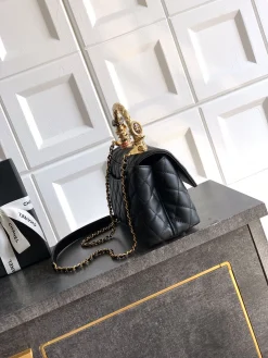 Alternative view of CHANEL Top Handle Bags Calf Leather (Black-Gold) 23CM I50202608072606