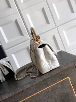 Alternative view of CHANEL Top Handle Bags Calf Leather (White-Gold) 23CM I50202608072608