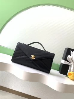 CHANEL Top Handle Bags Calfskin Leather (Black-Gold) 10X26X5CM G40202608070455