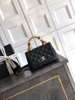 CHANEL Top Handle Bags Calfskin Leather (Black-Gold) 19CM H50202608072611
