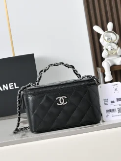 CHANEL Top Handle Bags Calfskin Leather (Black-Silver) 17X10X8CM E80202608072931
