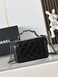 Alternative view of CHANEL Top Handle Bags Calfskin Leather (Black-Silver) 17X10X8CM E80202608072931