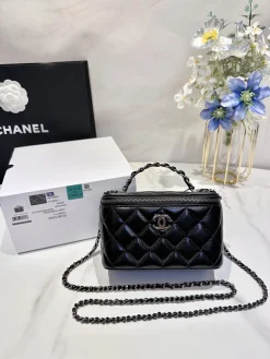 CHANEL Top Handle Bags Calfskin Leather (Black-Silver) 17X10X8CM E80202608073002