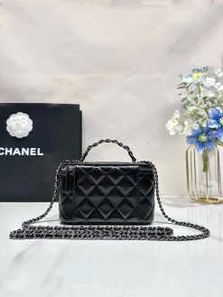 Alternative view of CHANEL Top Handle Bags Calfskin Leather (Black-Silver) 17X10X8CM E80202608073002