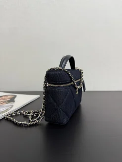 Alternative view of CHANEL Top Handle Bags Calfskin Leather (Dark Blue-Silver) 19CM H50202608071555