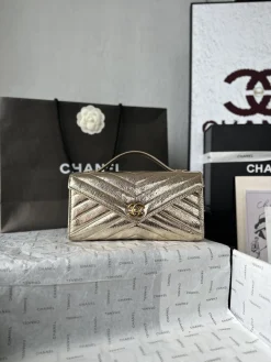 CHANEL Top Handle Bags Calfskin Leather (Gold) 10X26X5CM G00202608070739