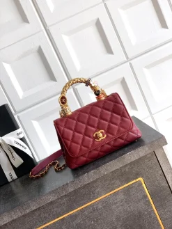 CHANEL Top Handle Bags Calfskin Leather (Red-Gold) 19CM H50202608072612