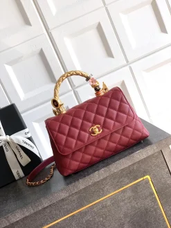 CHANEL Top Handle Bags Calfskin Leather (Red-Gold) 23CM I50202608072607