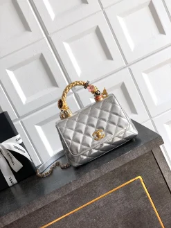 CHANEL Top Handle Bags Calfskin Leather (Silver-Gold) 19CM H50202608072614