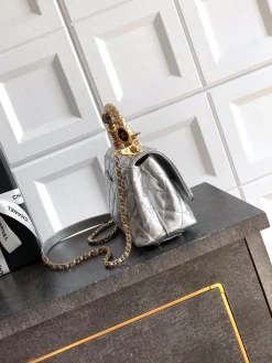 Alternative view of CHANEL Top Handle Bags Calfskin Leather (Silver-Gold) 19CM H50202608072614
