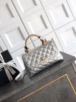 CHANEL Top Handle Bags Calfskin Leather (Silver-Gold) 23CM I50202608072609