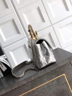 Alternative view of CHANEL Top Handle Bags Calfskin Leather (Silver-Gold) 23CM I50202608072609