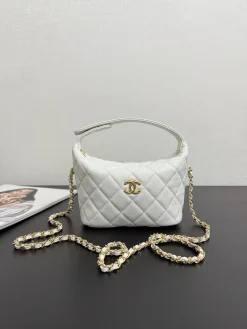 CHANEL Top Handle Bags Calfskin Leather (White-Gold) 21X19X6CM H50202608070962