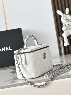 Alternative view of CHANEL Top Handle Bags Calfskin Leather (White-Silver) 17X10X8CM E80202608072930