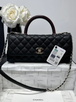 CHANEL Top Handle Bags Caviar Leather (Black-Burgundy) 32CM H80202608071660