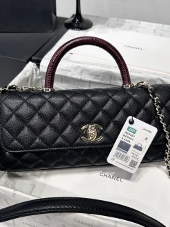 Alternative view of CHANEL Top Handle Bags Caviar Leather (Black-Burgundy) 32CM H80202608071660