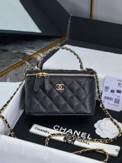 CHANEL Top Handle Bags Caviar Leather (Black-Gold) 16X8X10CM E80202608073250