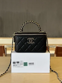 CHANEL Top Handle Bags Caviar Leather (Black-Gold) 17CM E90202608073082