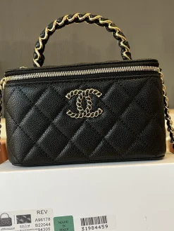 Alternative view of CHANEL Top Handle Bags Caviar Leather (Black-Gold) 17CM E90202608073082