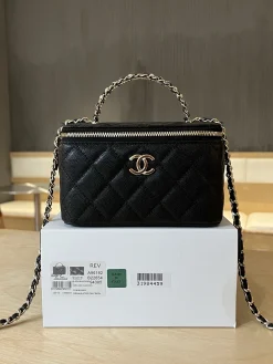 CHANEL Top Handle Bags Caviar Leather (Black-Gold) 17CM E90202608073100