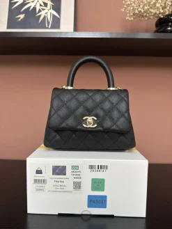 CHANEL Top Handle Bags Caviar Leather (Black-Gold) 19X14X9CM F20202608072562