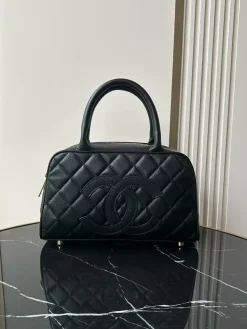 CHANEL Top Handle Bags Caviar Leather (Black-Gold) 25X14X9CM F50202608072718